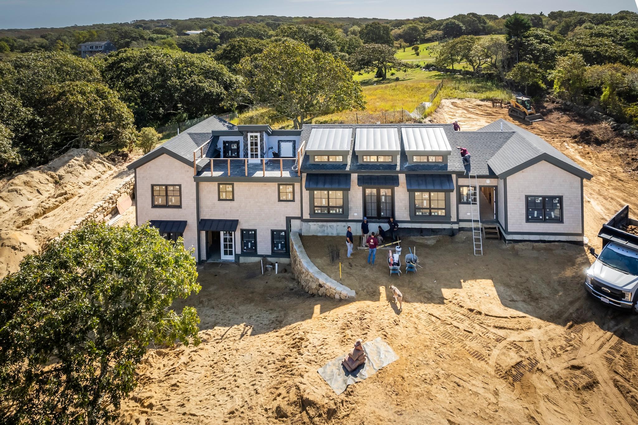 Drone photo of Chilmark home in finishing stages of construction